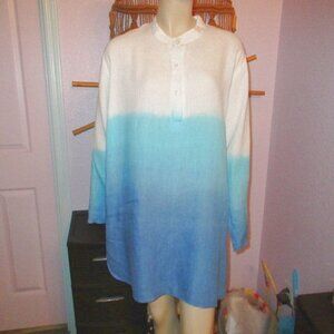 Grand Greece Women's Linen Top Size XL Tunic Ombre Button Up Long Sleeves Beachy
